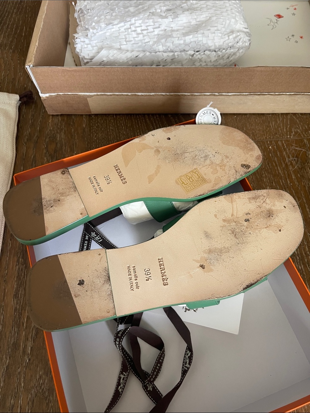 Hermes Oran Sandal Vert Jungle Size 39.5 - Picture 9 of 11